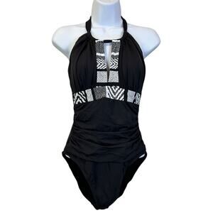 Kenneth Cole New York Halter Keyhole One-Piece Swimsuit Black Women's Small